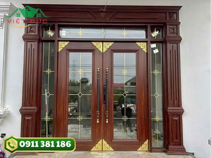 Cửa nhôm hệ thủy lực trang trí nan đồng